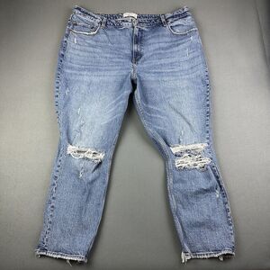 Abercrombie Fitch The Mom High Rise Curve Love Jeans Women 35 Destroyed Med Wash